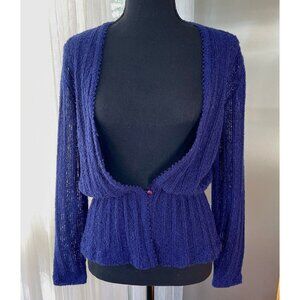 Vintage 60s cardigan, indigo blue/purple, long sleeves cardigan, elastic waist
